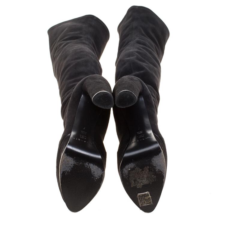 مملوكة مسبقًا Casadei Black Stretch Suede Over the Knee Boots Size 37