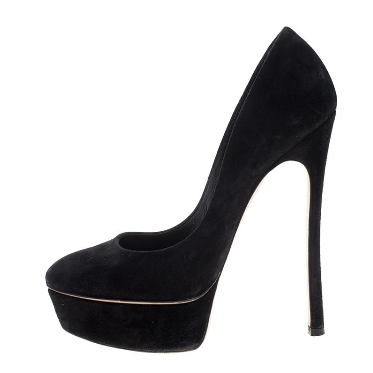 Pre Owned Casadei Black Suede Platform Pumps Size 36.5