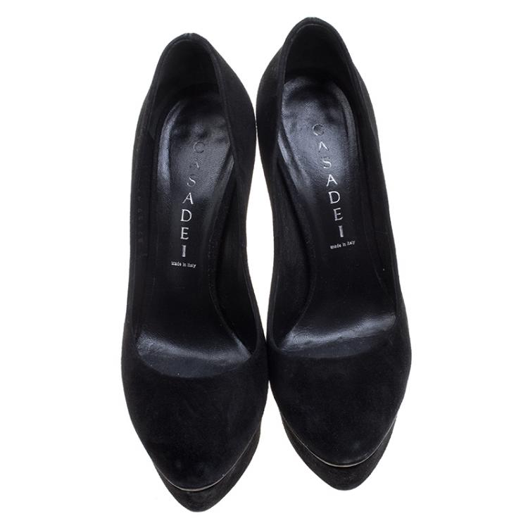 Pre Owned Casadei Black Suede Platform Pumps Size 36.5