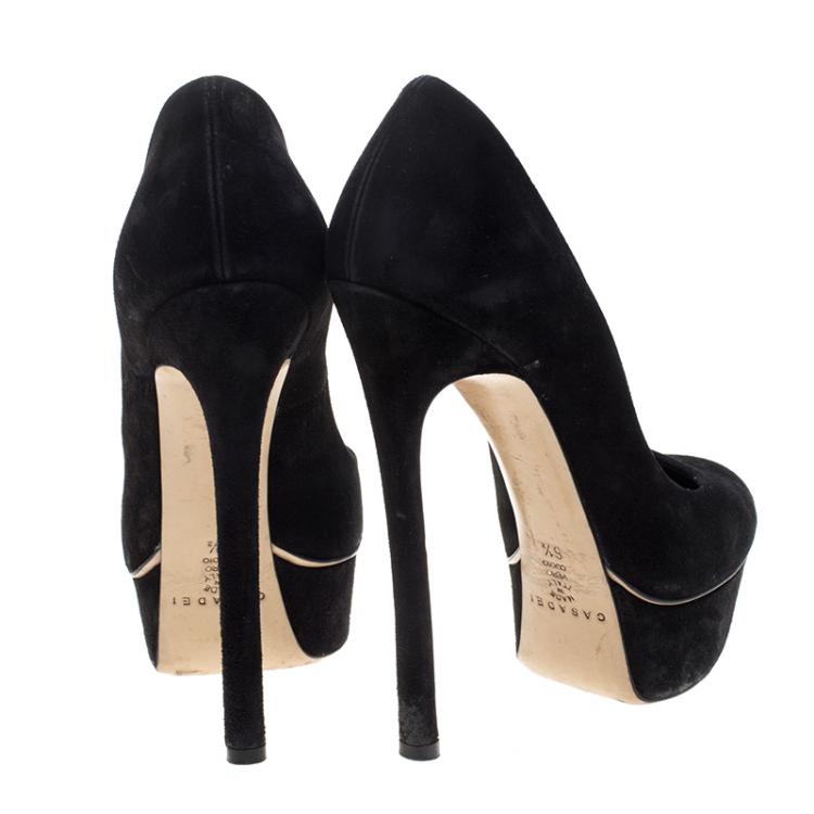 Pre Owned Casadei Black Suede Platform Pumps Size 36.5