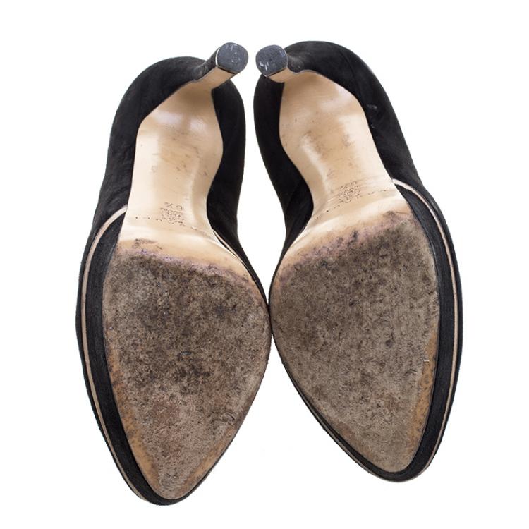 Pre Owned Casadei Black Suede Platform Pumps Size 36.5