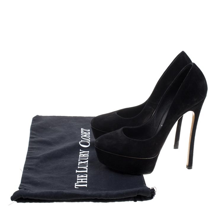Pre Owned Casadei Black Suede Platform Pumps Size 36.5