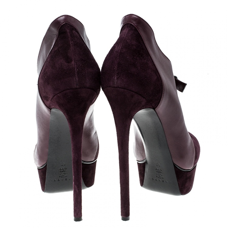Pre Owned Casadei Bordeaux Suede and Leather Buckle Platform Pumps Size 40