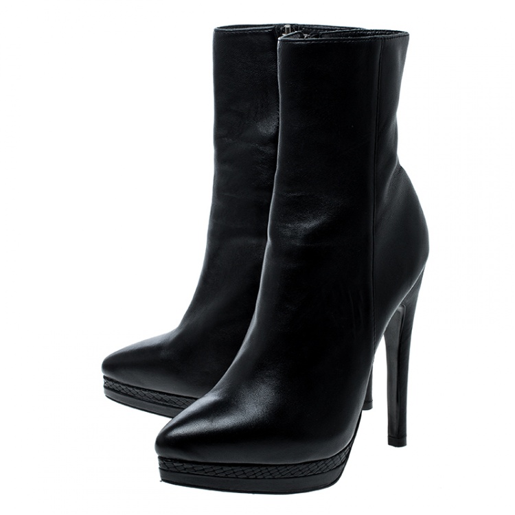 Pre Owned Casadei Black Leather Pointed Toe Platform Ankle Boots Size 37