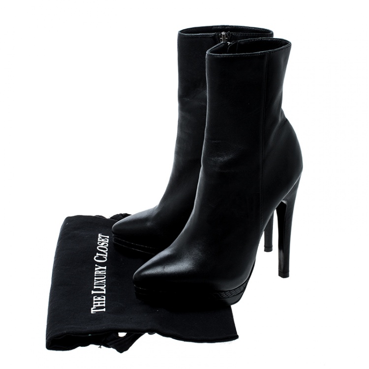 Pre Owned Casadei Black Leather Pointed Toe Platform Ankle Boots Size 37