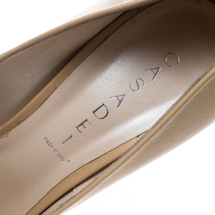 Pre Owned Casadei Beige Leather Peep Toe Platform Pumps Size 39