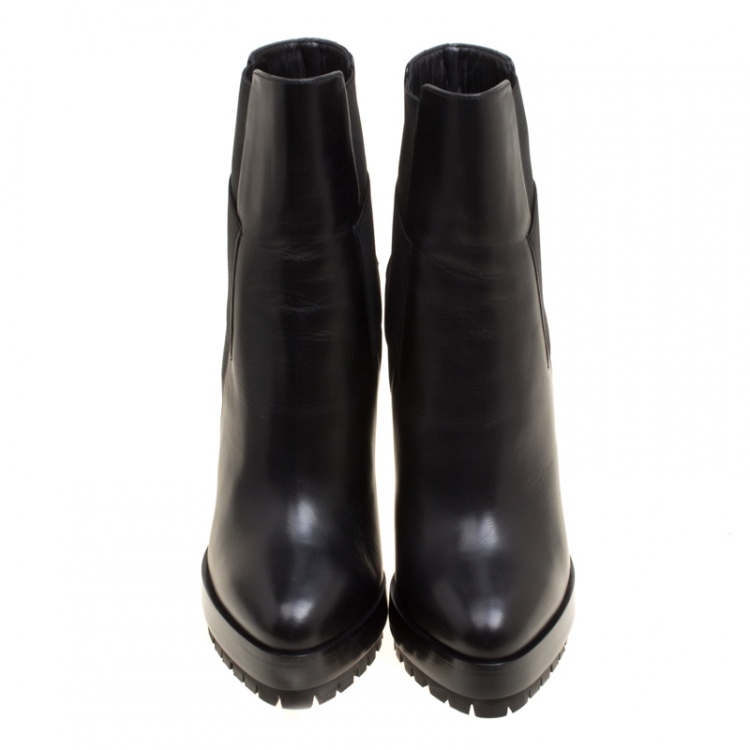 Pre Owned Casadei Black Leather Platform Ankle Boots Size 37.5