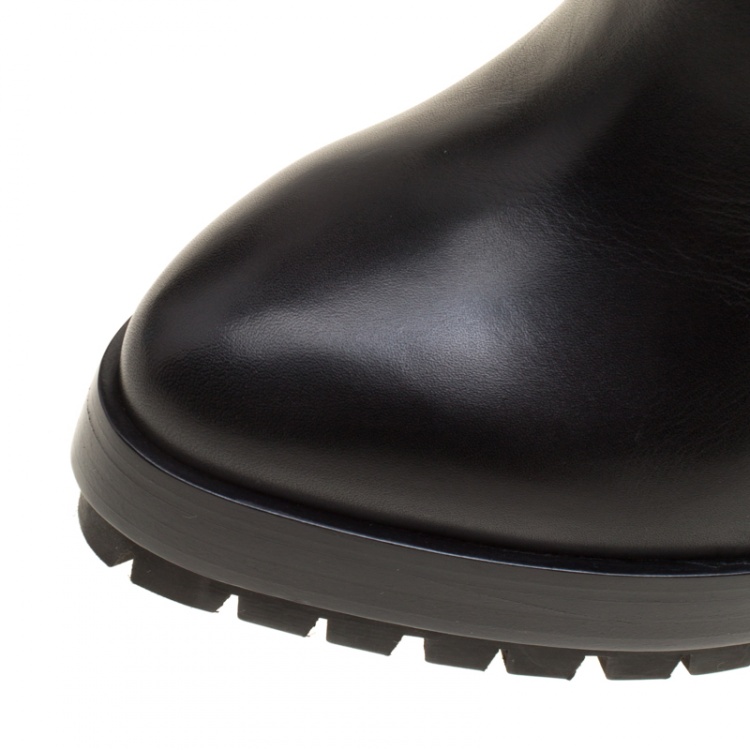 Pre Owned Casadei Black Leather Platform Ankle Boots Size 37.5