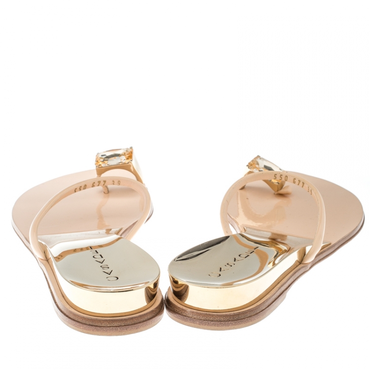 Pre Owned Casadei Blush Pink Patent Leather Crystal Toe Ring Sandals Size 39