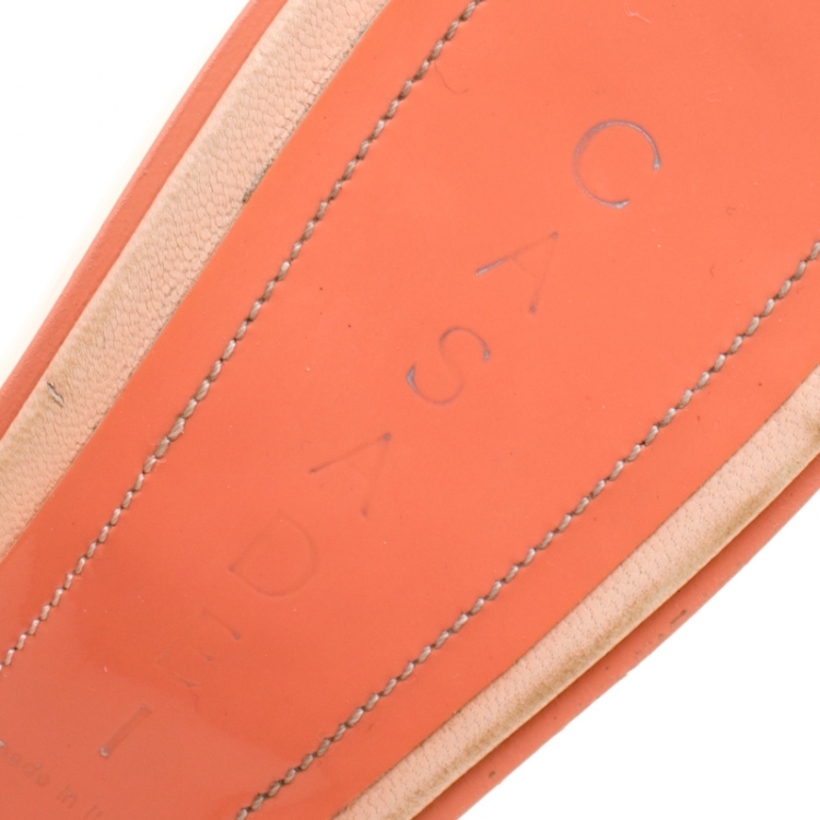 Pre Owned Casadei Peach Patent Leather Studded Mules Size 39