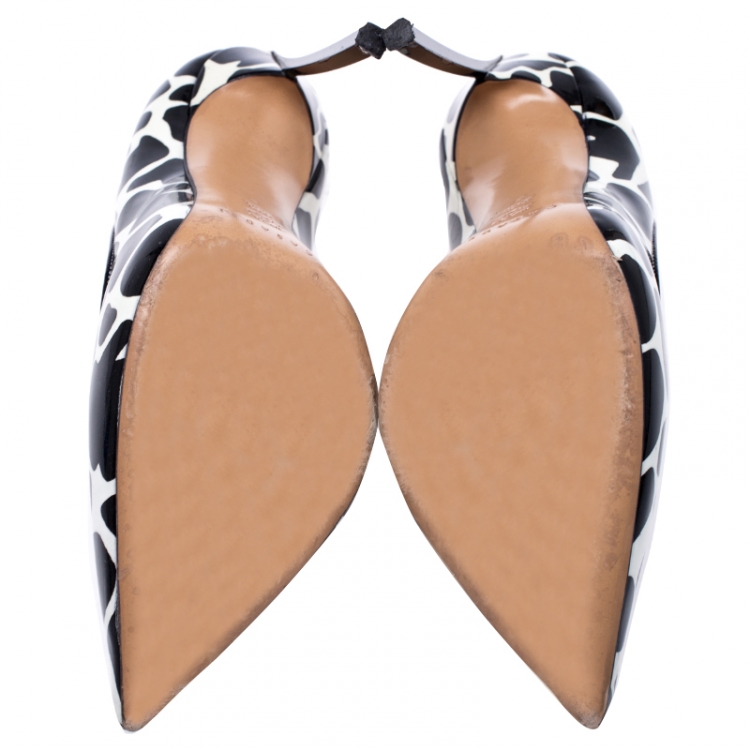 Pre Owned Casadei Black/White Patent Leather Giraffe Blade Pumps Size 38