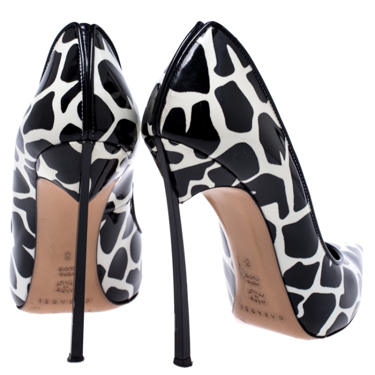 Pre Owned Casadei Black/White Patent Leather Giraffe Blade Pumps Size 38