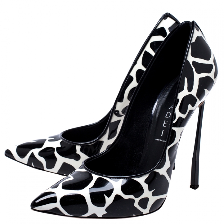Pre Owned Casadei Black/White Patent Leather Giraffe Blade Pumps Size 38
