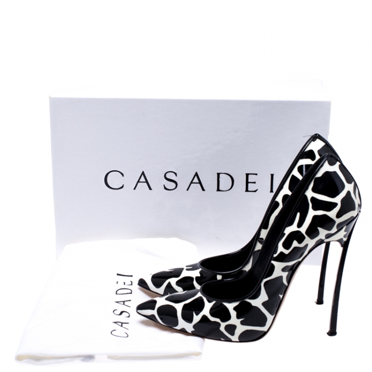 Pre Owned Casadei Black/White Patent Leather Giraffe Blade Pumps Size 38