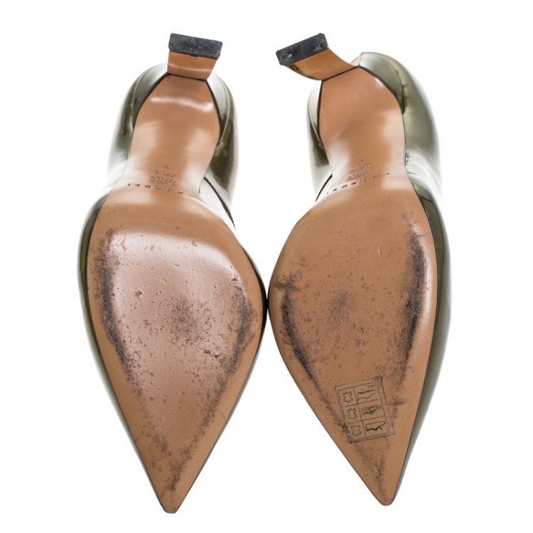 Pre Owned Casadei Olive Green Patent Leather Pointed Toe Pumps Size 39