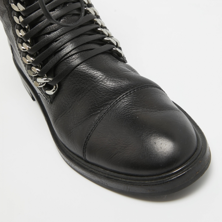 مملوكة مسبقًا Casadei Black Leather Chain Detail Ankle Boots Size 39