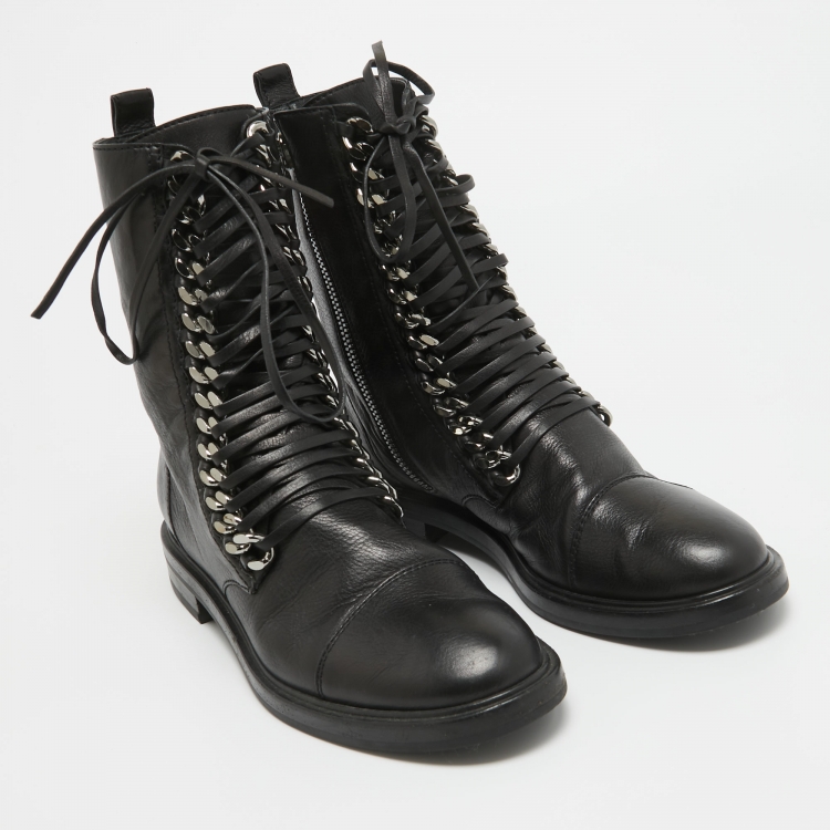 مملوكة مسبقًا Casadei Black Leather Chain Detail Ankle Boots Size 39