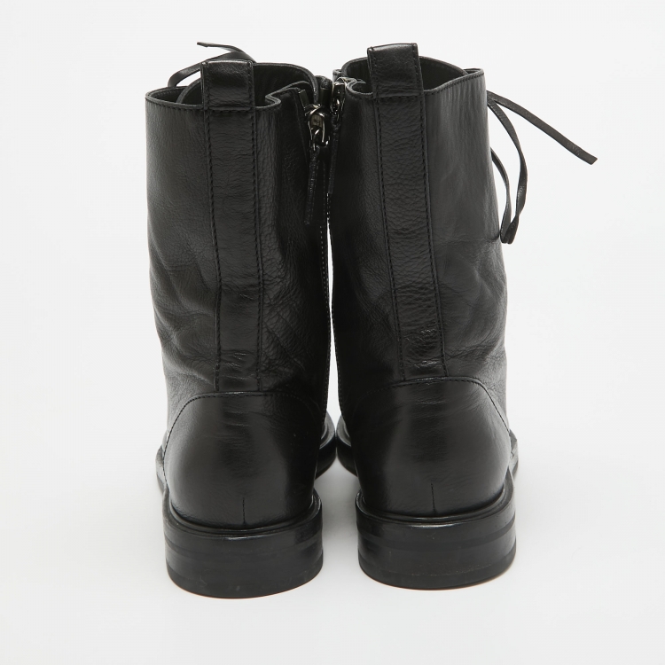 مملوكة مسبقًا Casadei Black Leather Chain Detail Ankle Boots Size 39