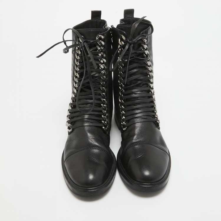 مملوكة مسبقًا Casadei Black Leather Chain Detail Ankle Boots Size 39