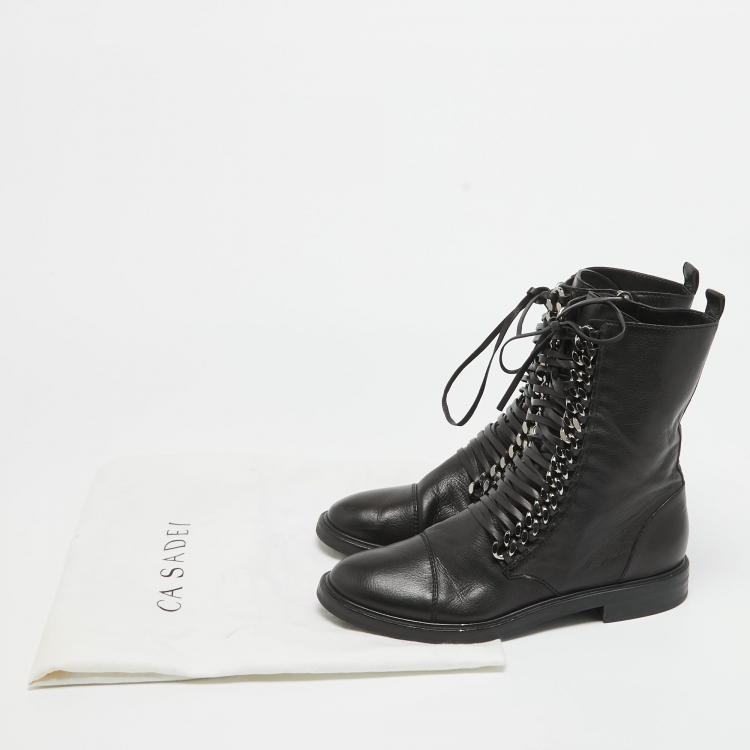 مملوكة مسبقًا Casadei Black Leather Chain Detail Ankle Boots Size 39