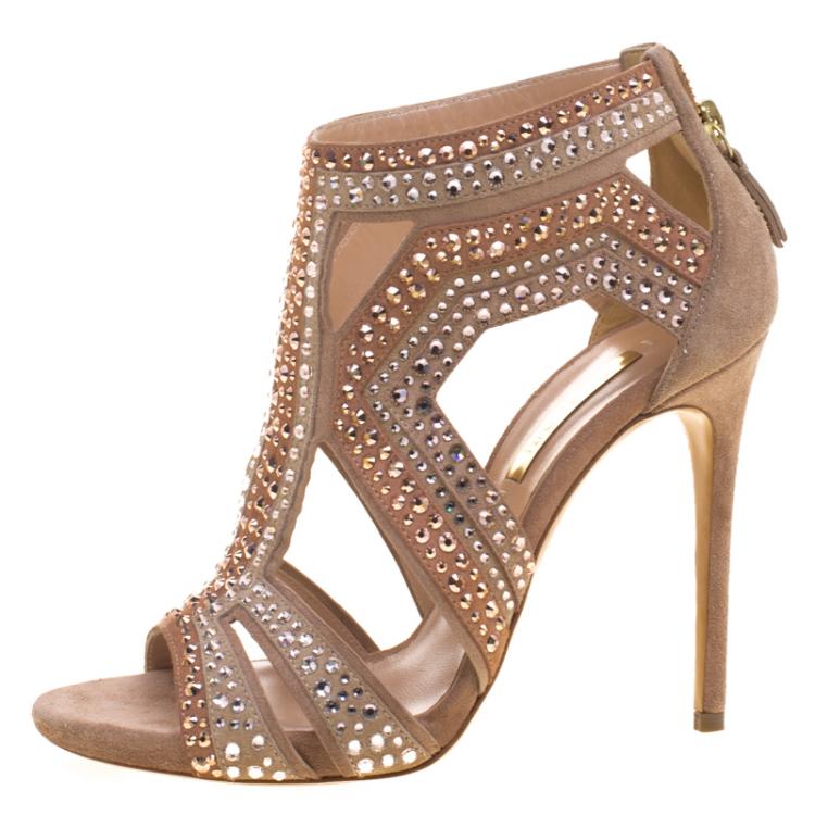 Pre Owned Casadei Two Tone Crystal Embellished Suede Sandals Size 37