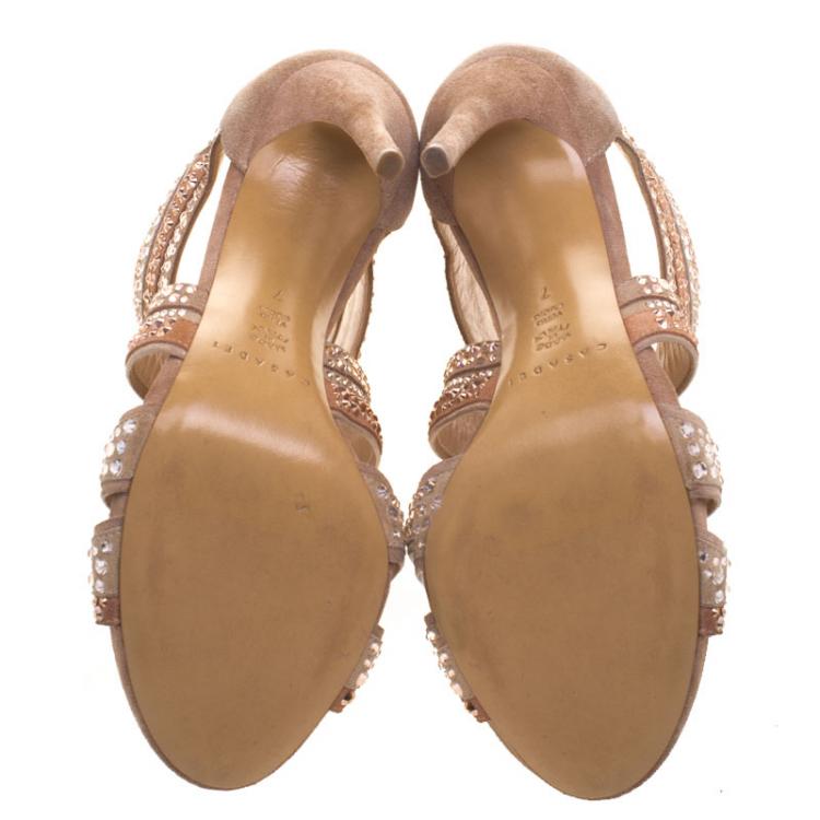 Pre Owned Casadei Two Tone Crystal Embellished Suede Sandals Size 37