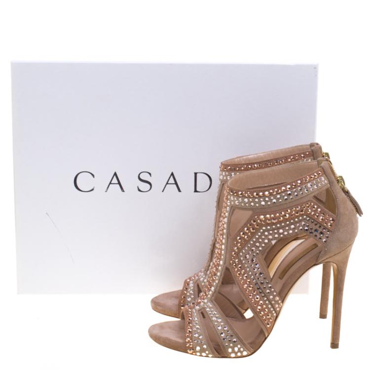 Pre Owned Casadei Two Tone Crystal Embellished Suede Sandals Size 37