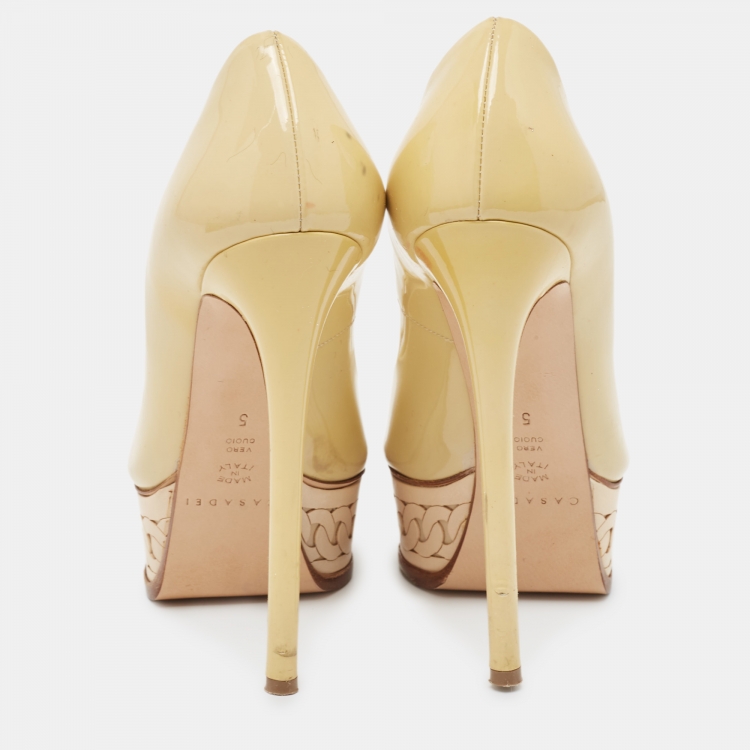 Pre Owned Casadei Green Patent Leather Peep toe Pumps Size 35