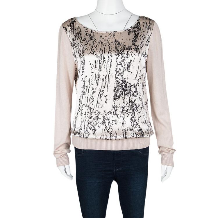 Pre Owned Catherine Malandrino Rose Pink Printed Silk Open Back Mirna Blouse M