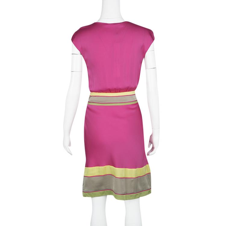 Pre Owned Catherine Malandrino Lotus Pink Silk Draped Belted Dress  M