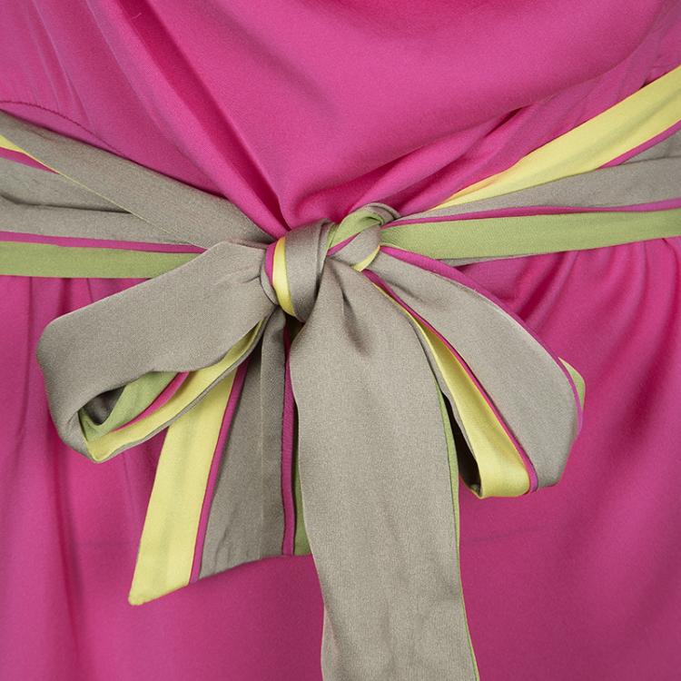 Pre Owned Catherine Malandrino Lotus Pink Silk Draped Belted Dress  M