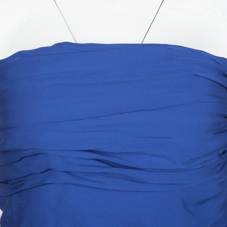 Pre Owned Catherine Malandrino Blue Silk Ruched Strapless Dress S