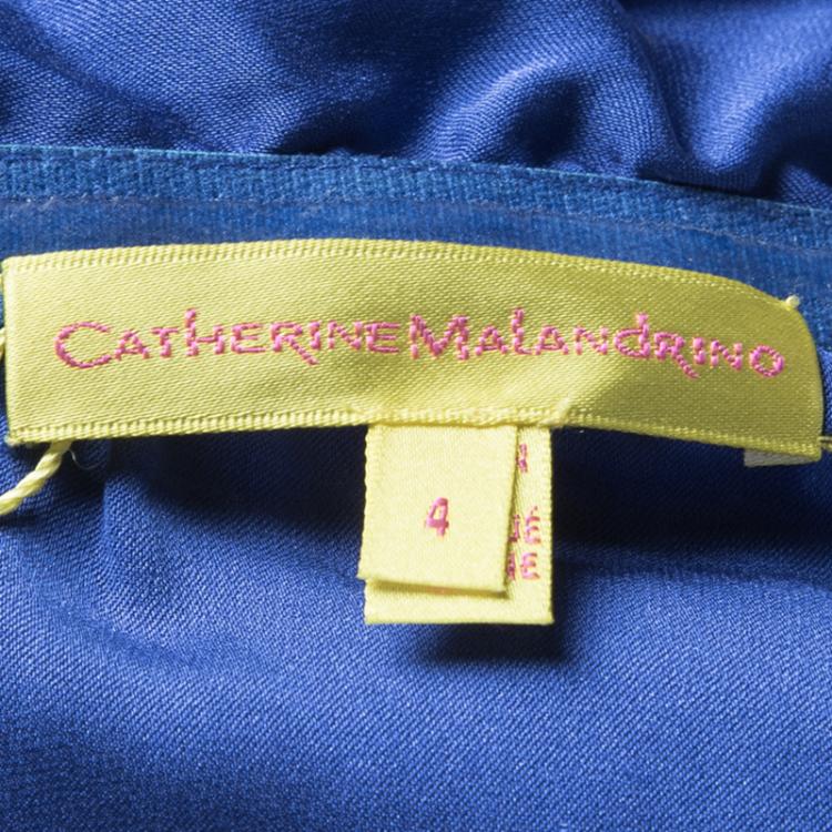 Pre Owned Catherine Malandrino Blue Silk Ruched Strapless Dress S