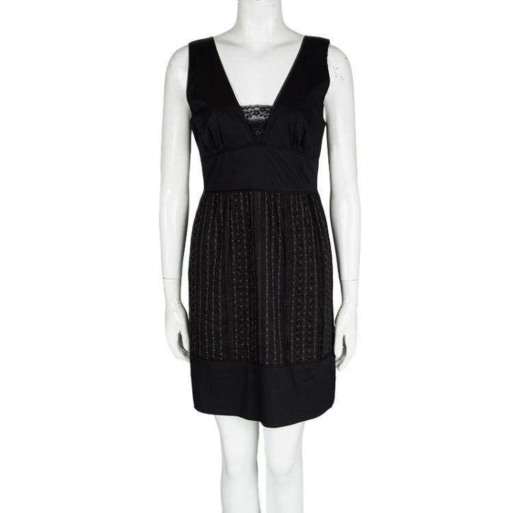 Pre Owned Catherine Malandrino Black Contrast Pintuck Detail Sleeveless Dress M