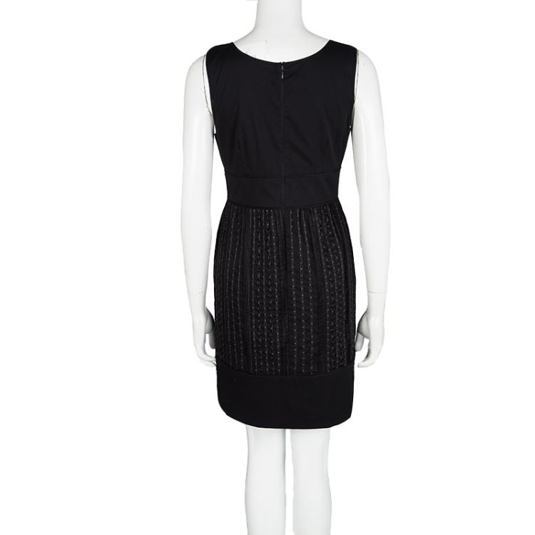 Pre Owned Catherine Malandrino Black Contrast Pintuck Detail Sleeveless Dress M