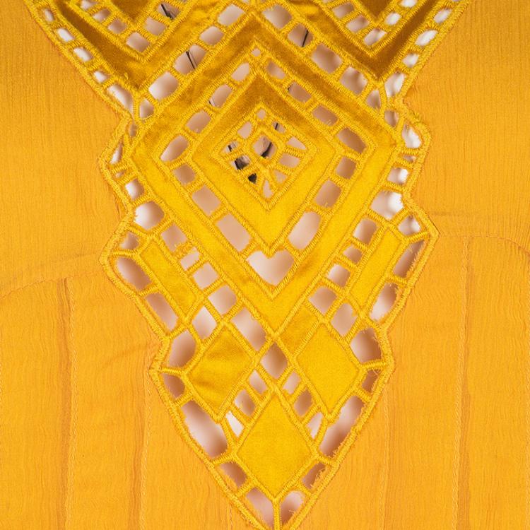 مملوكة مسبقًا Catherine Malandrino Mustard Yellow Silk Embroidered Halter Neck Dress M