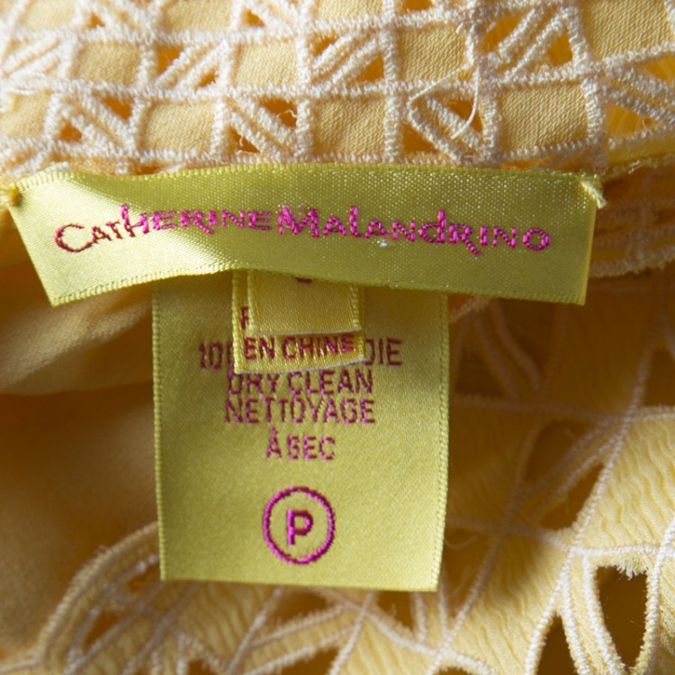 مملوكة مسبقًا Catherine Malandrino Yellow Cutout Trim Detail Crinkled Chiffon Top M