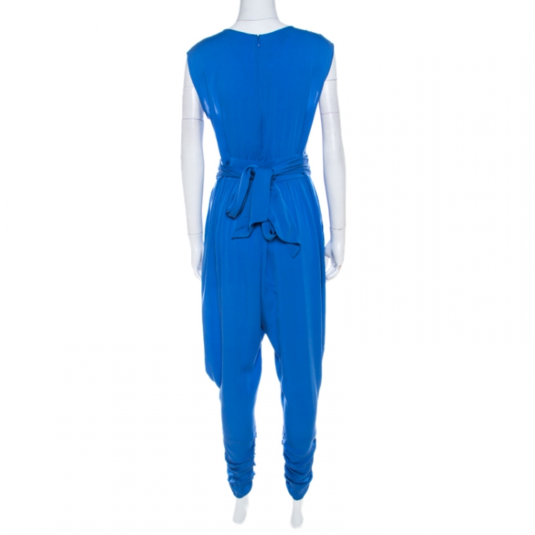 مملوكة مسبقًا Catherine Malandrino Cobalt Blue Silk Cut Out Detail Carrie Harem Jumpsuit S