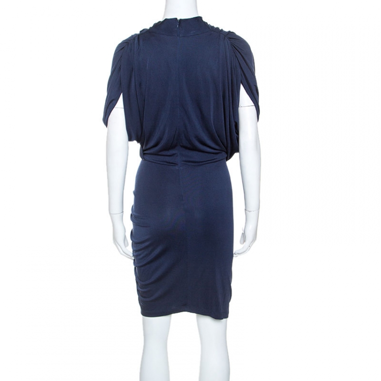 Pre Owned Catherine Malandrino Navy Blue Silk Jersey Twisted Draped Dress S