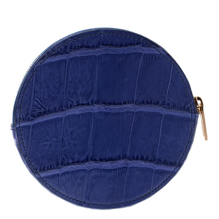Pre Owned Celine Blue Croc Embossed Round Zip Coin Purse