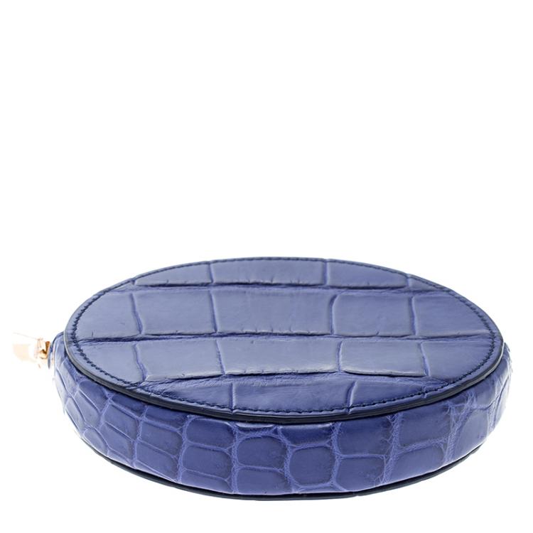 Pre Owned Celine Blue Croc Embossed Round Zip Coin Purse