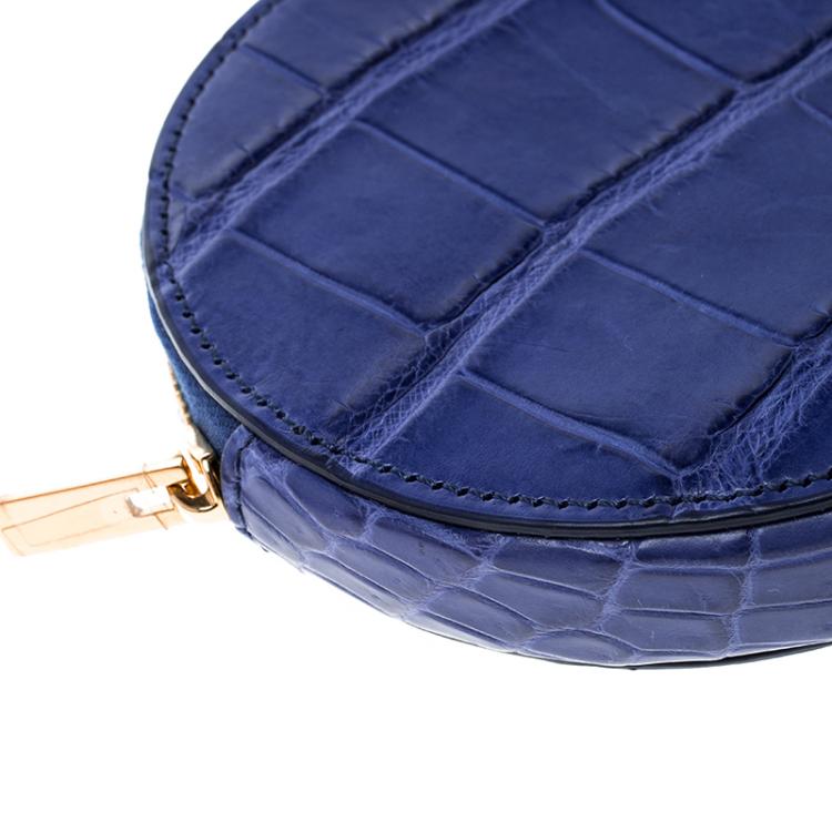Pre Owned Celine Blue Croc Embossed Round Zip Coin Purse