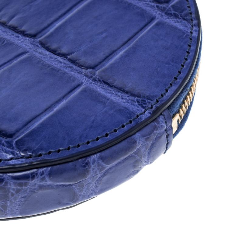 Pre Owned Celine Blue Croc Embossed Round Zip Coin Purse