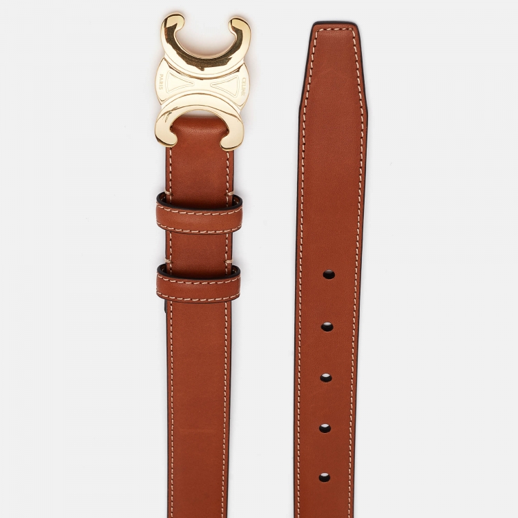 مملوكة مسبقًا Celine Brown Leather Macadam Buckle Belt 90CM