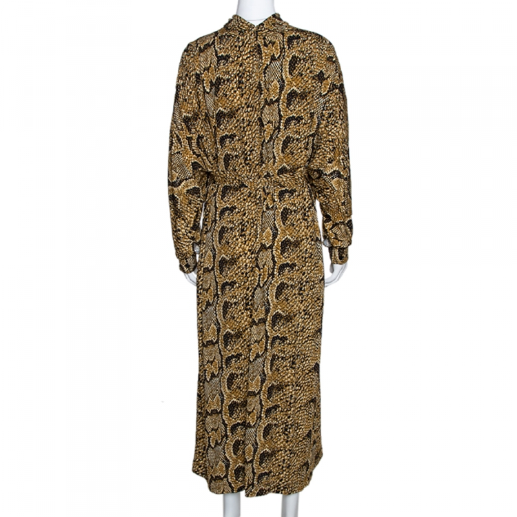 Pre Owned Celine Mustard Jersey Crepe Snake Print Maxi Dress M