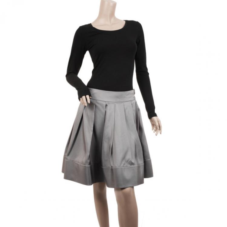 Pre Owned Celine Grey Silk Full Pleated Skirt M