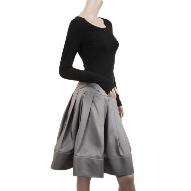 Pre Owned Celine Grey Silk Full Pleated Skirt M
