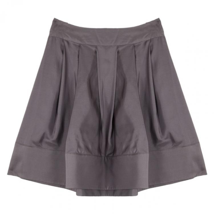 Pre Owned Celine Grey Silk Full Pleated Skirt M