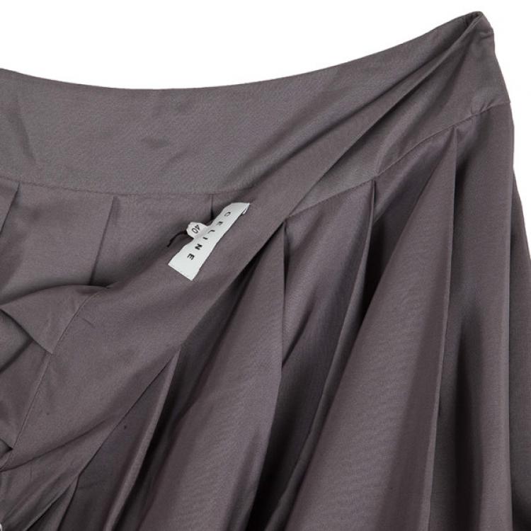 Pre Owned Celine Grey Silk Full Pleated Skirt M