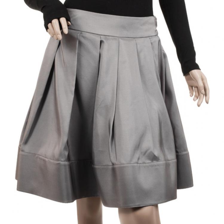 Pre Owned Celine Grey Silk Full Pleated Skirt M